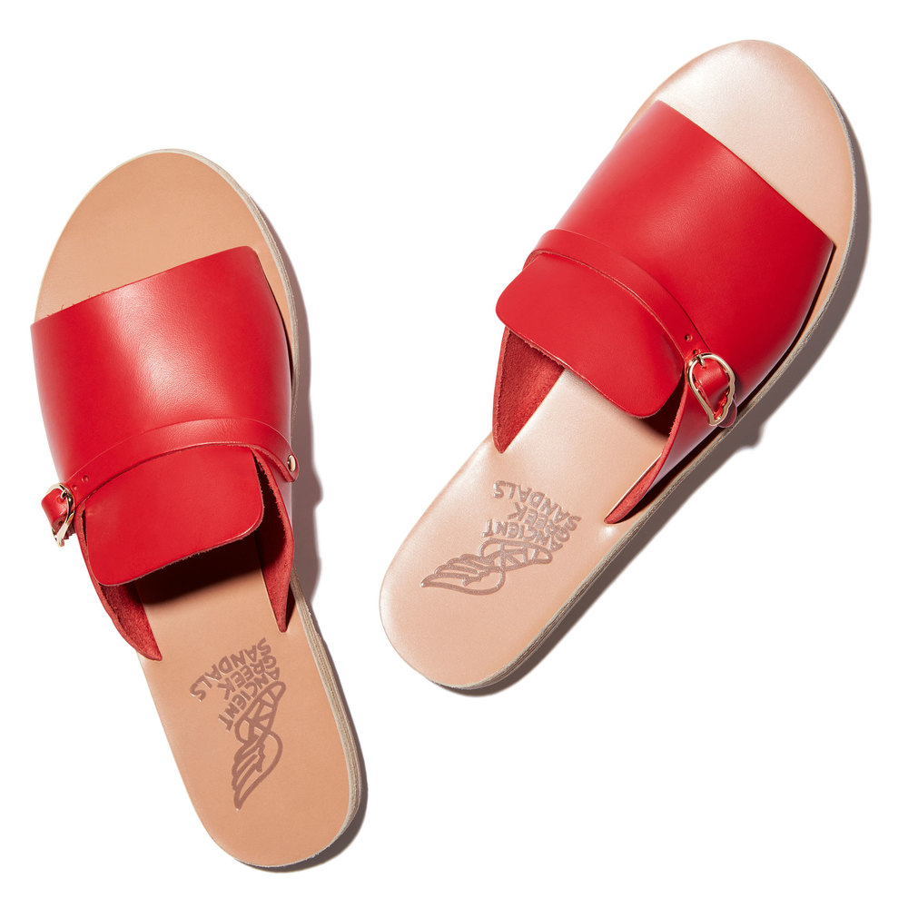 red leather slides