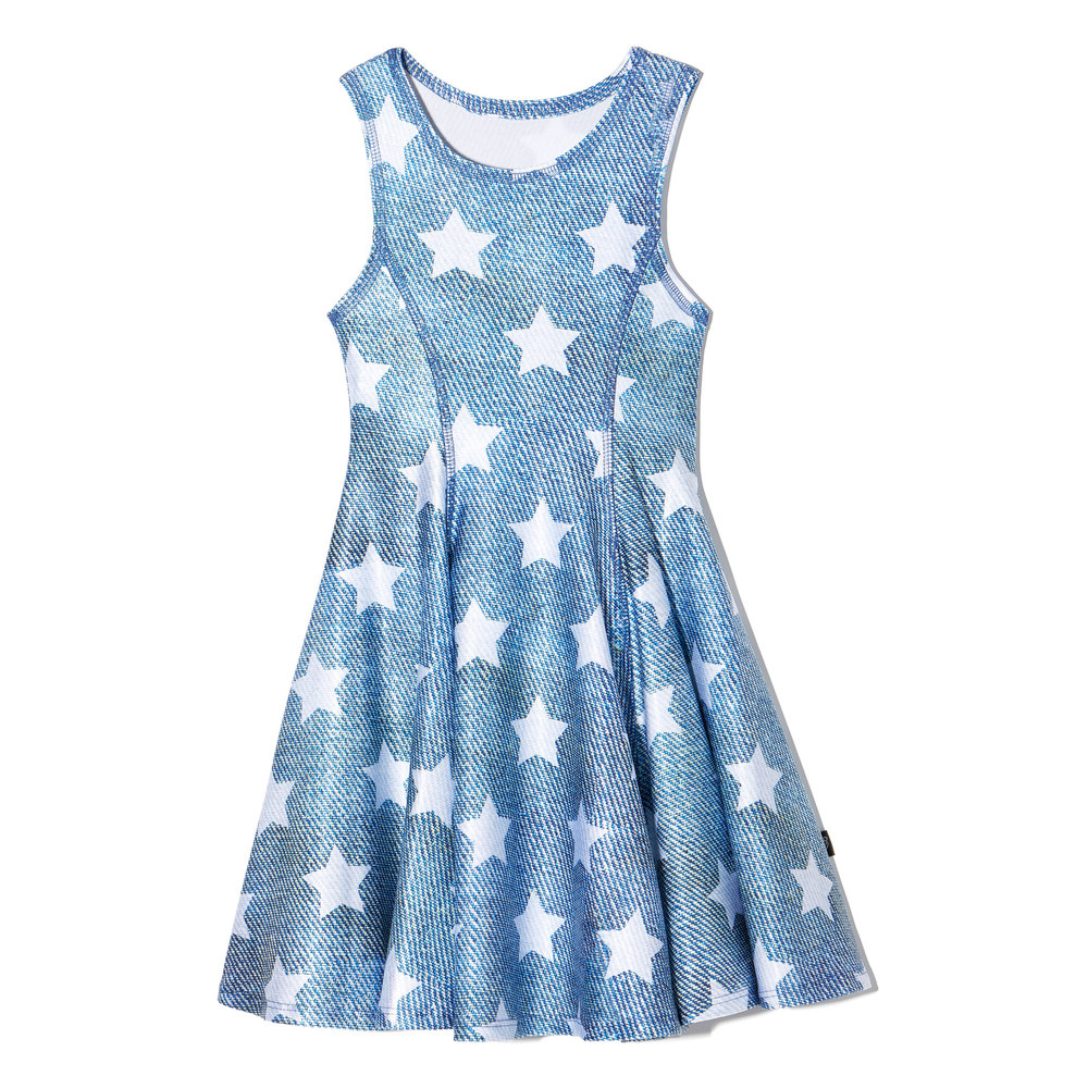 blue dress with white stars