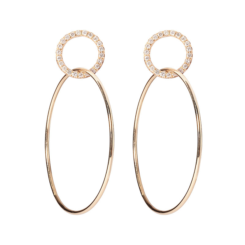 Sophie Ratner Single Circle Hinge Ring Pavé Earrings In Yellow Gold/Pave