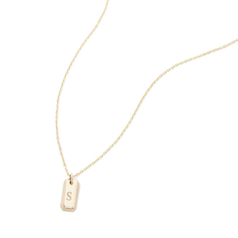 Sophie Ratner Engraved Initial Tag Necklace In Yellow Gold
