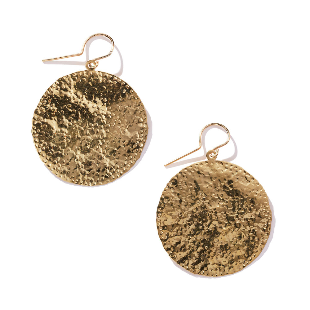 Jennifer Meyer Large Hammered Disk Earrings In Yellow Gold