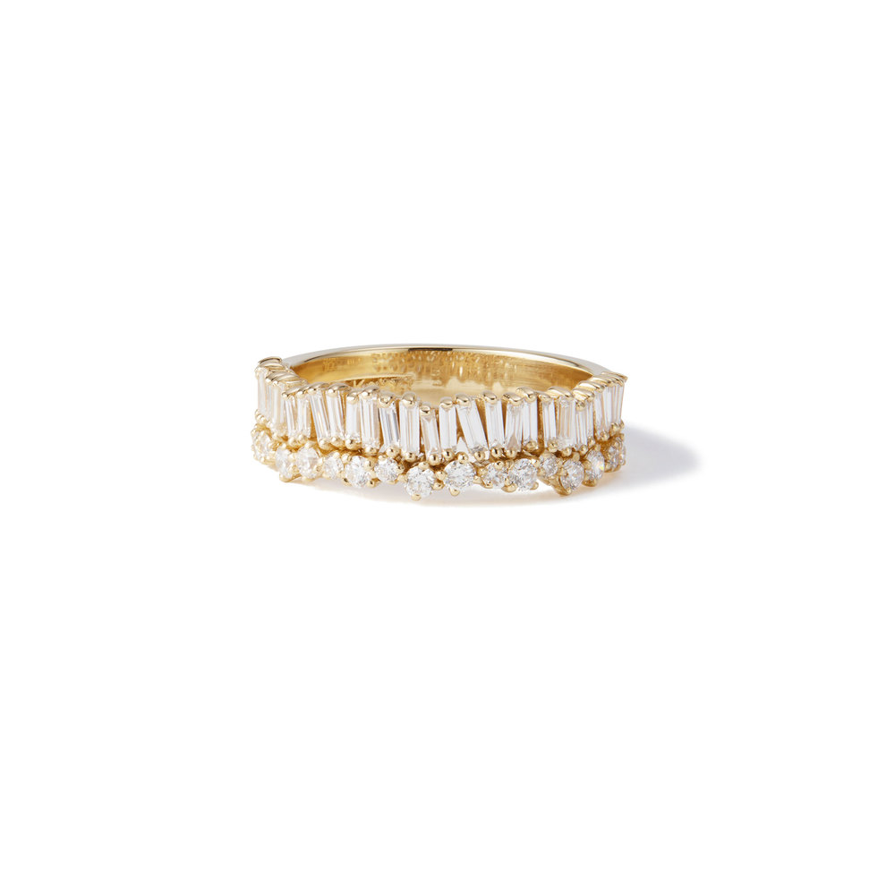 Suzanne Kalan Baguette Diamond Ring In Yellow Gold/White Diamonds, Size 6