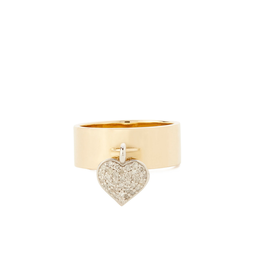 Nancy Newberg Heart Charm Ring In Yellow Gold/White Diamond, Size 8