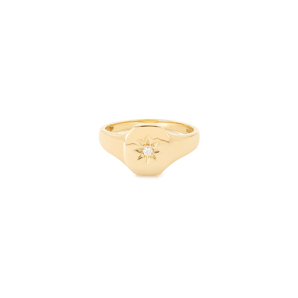 Bondeye Jewelry Josie Yellow-Gold Signet Ring In White Diamond, Size 6.5