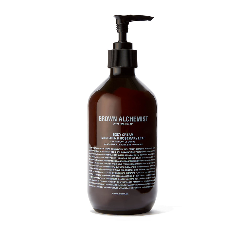 grown alchemist body cream in mandarin rosemary leaf