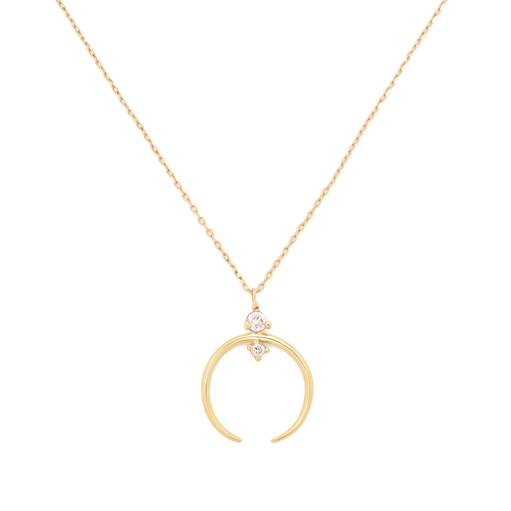 Sophie Ratner Crescent Yellow-gold Pendant Necklace In Yellow Gold,white Diamonds