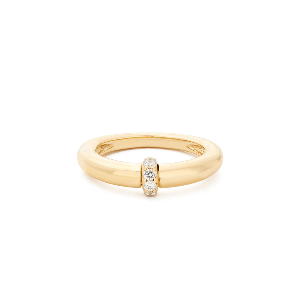 Sophie Ratner Single Diamond Domed Ring In Yellow Gold/Pave, Size 6