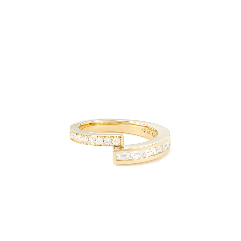 Azlee Pavé & Baguette Diamond Band In 18K Yellow Gold With Diamonds, Size 6