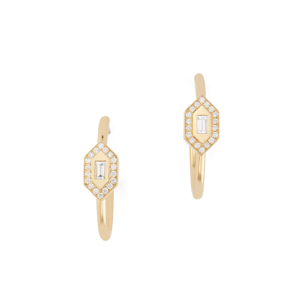 Azlee Yellow Gold Diamond Hoops Earring In 18k Yellow Gold With Diamonds