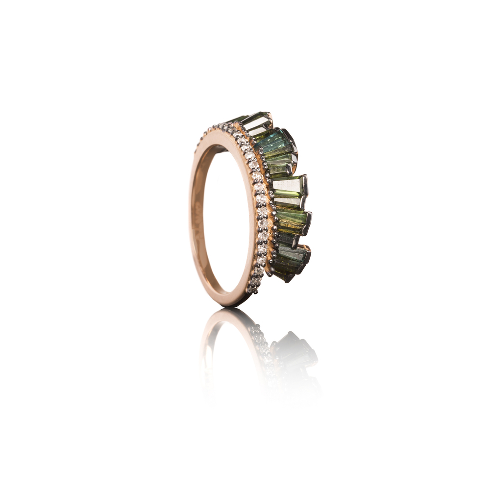 Nak Armstrong Pleated Crown Ring In Rose Gold,green Tourmaline