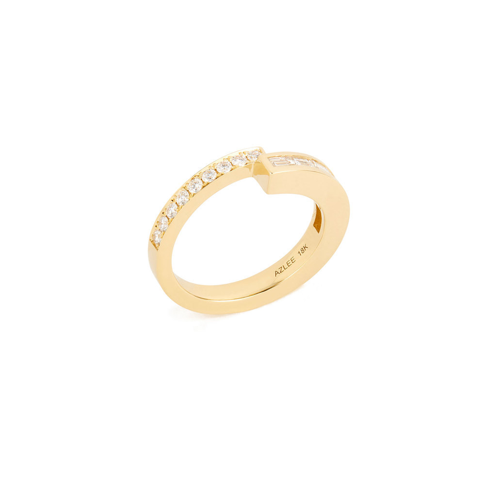 Azlee Pavé & Baguette Diamond Band In 18K Yellow Gold With Diamonds, Size 7