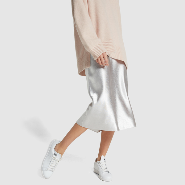 vince metallic satin slip skirt