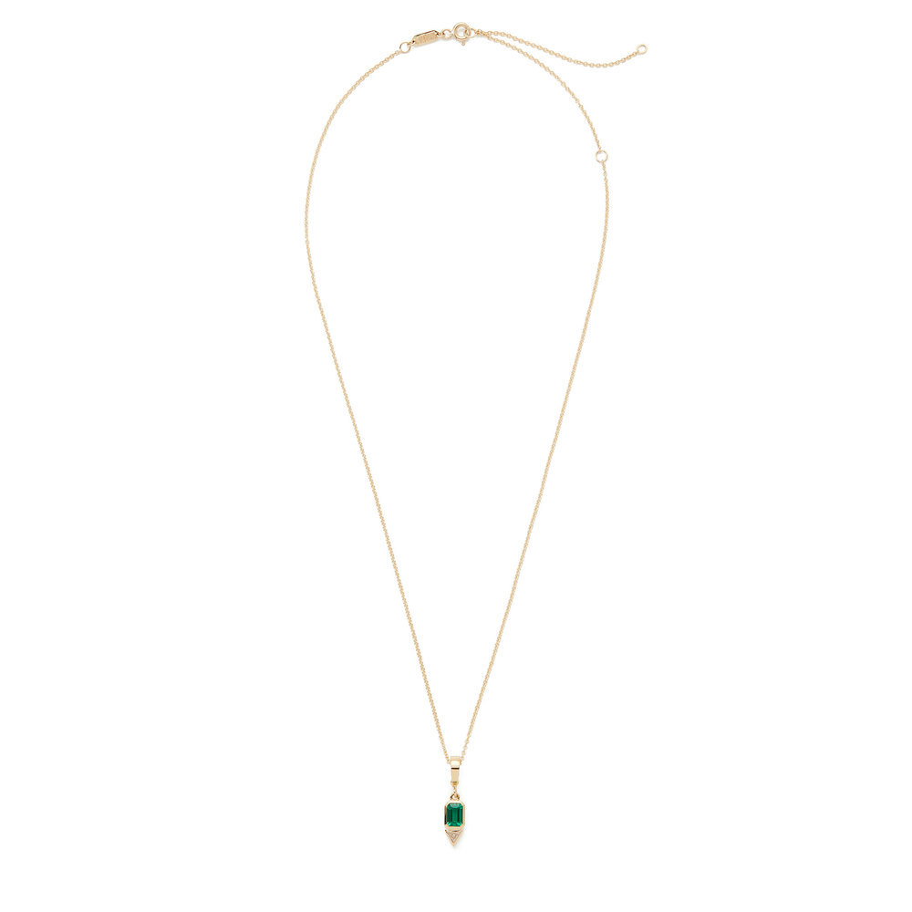 Azlee Emerald & Trillion Small Diamond Charm With 20 Chain In Yellow Gold/Emerald