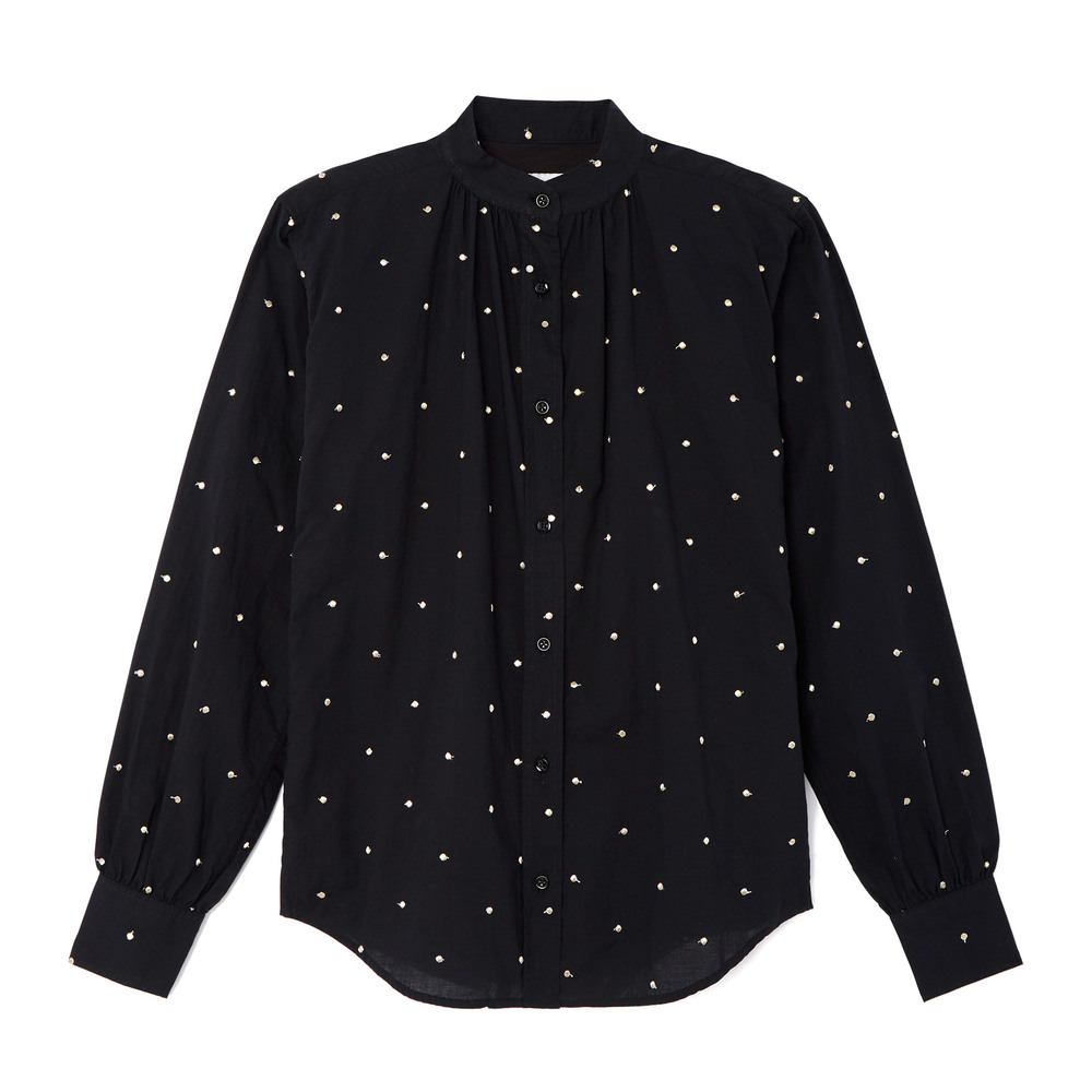 gold polka dot shirt