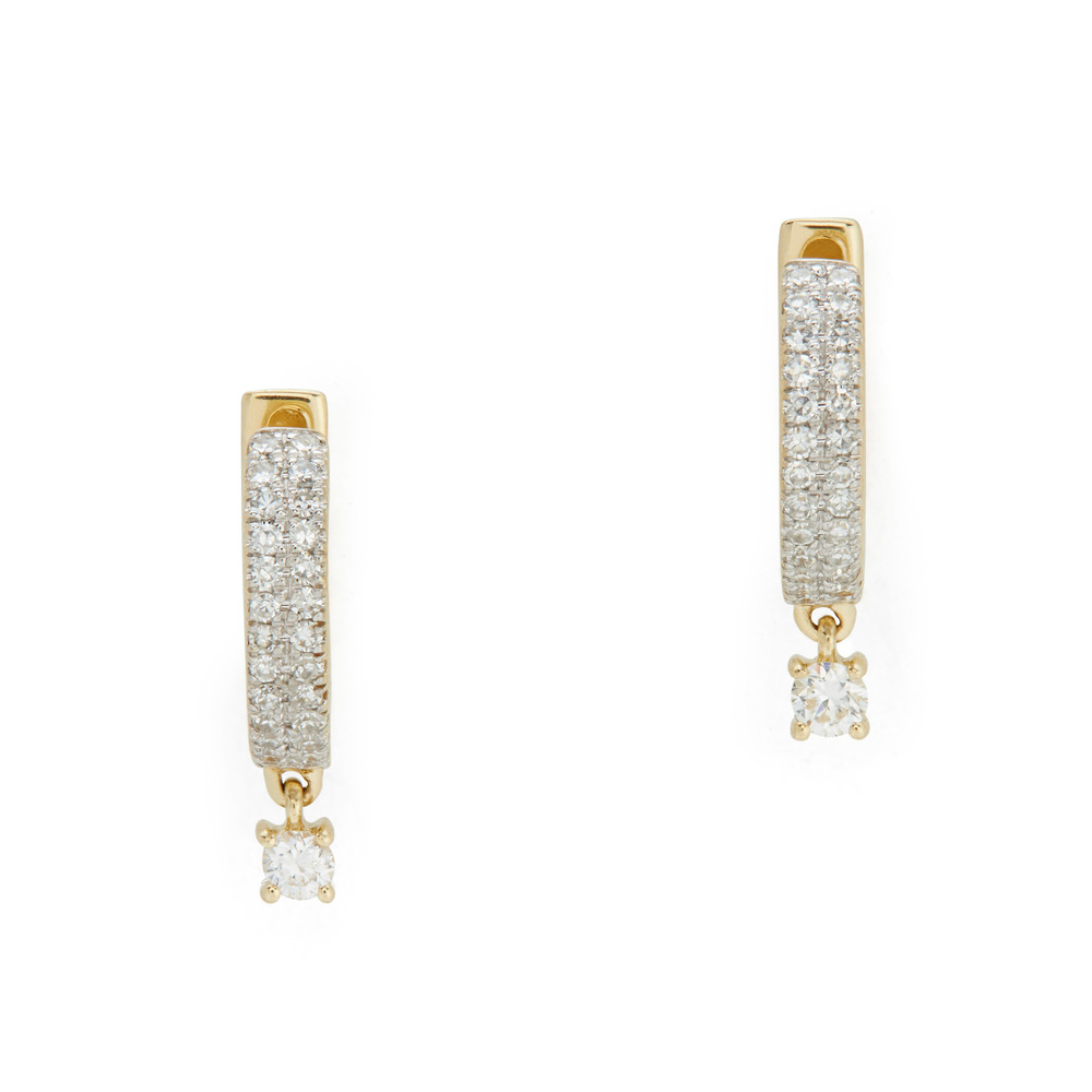 Eriness Diamond Yellow-Gold Huggies With Round Diamond Drop Earring In Yellow Gold/White Diamond