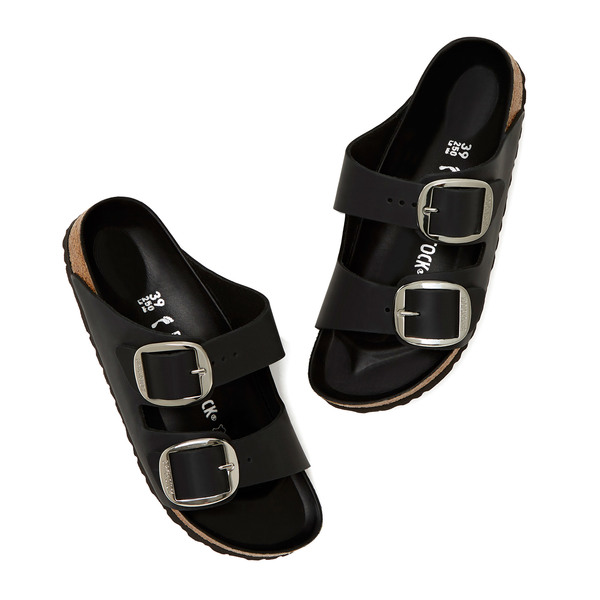 black birkenstocks with silver buckle