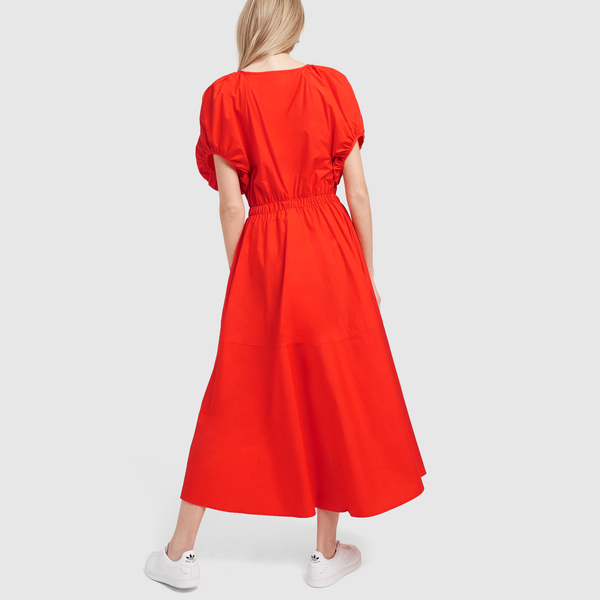red midi dress with sleeves