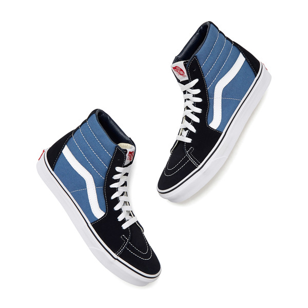 black and blue vans high tops