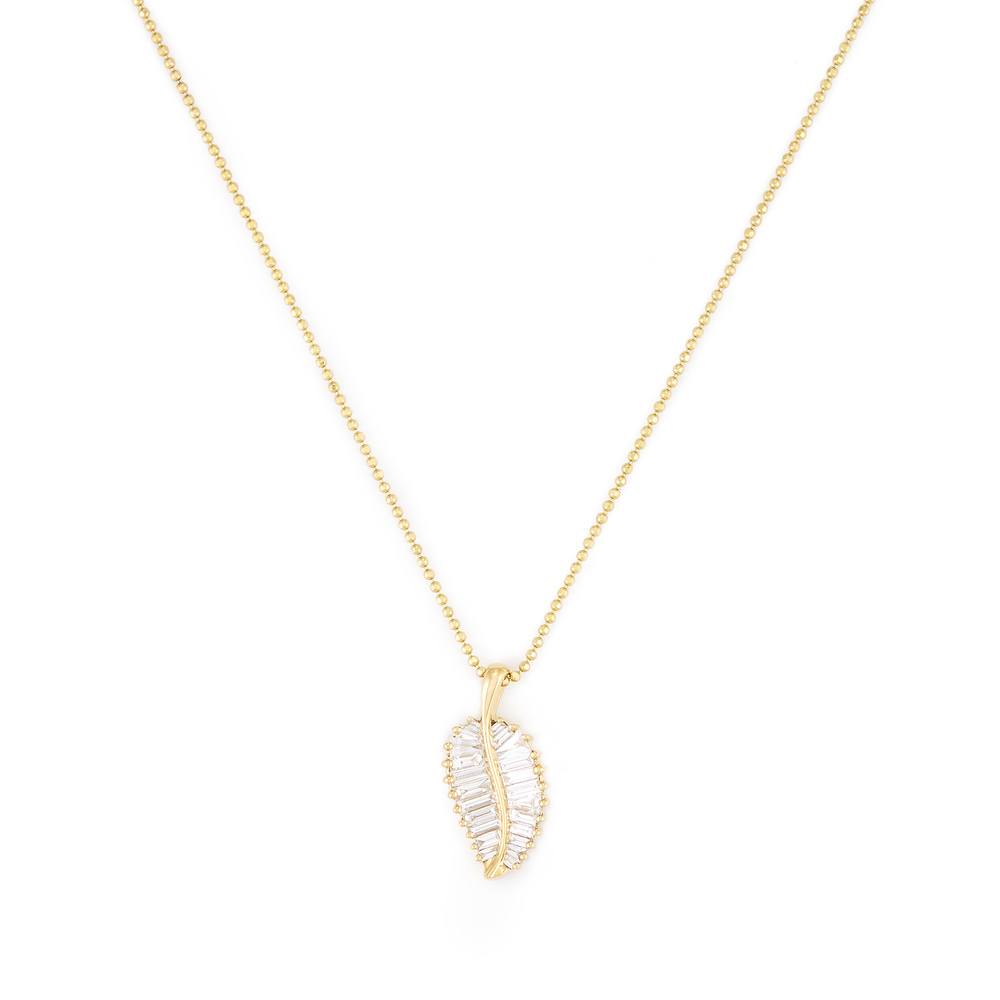 Anita Ko 18kt Yellow Gold Baguette Diamond Palm Leaf Necklace In Yellow Gold,white Diamonds