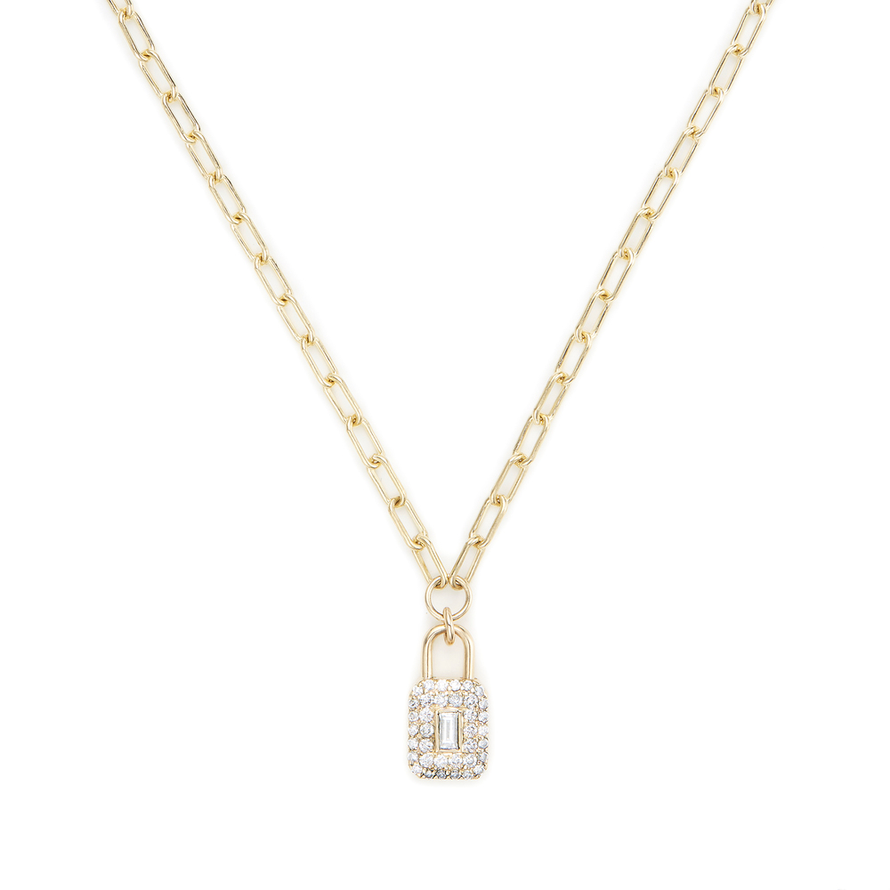 Sophie Ratner Diamond Squared Lock In Yellow Gold,white Diamonds