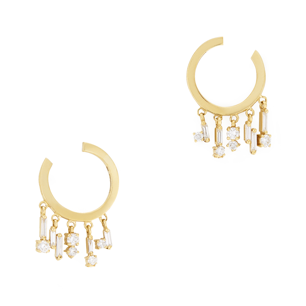 Suzanne Kalan Curved Mini Hoop Earrings In Yellow Gold/White Diamonds
