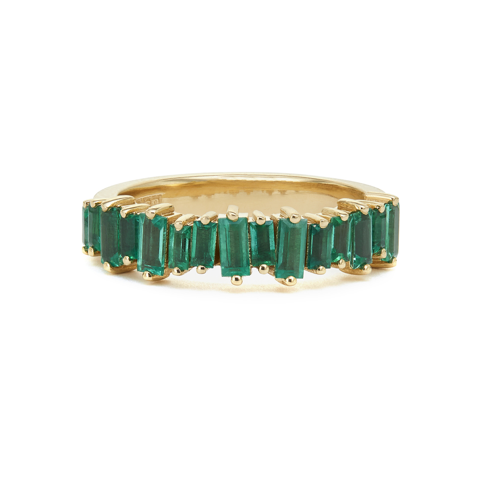 Suzanne Kalan Halfway Emerald Baguette Band In Yellow Gold/Emerald, Size 5
