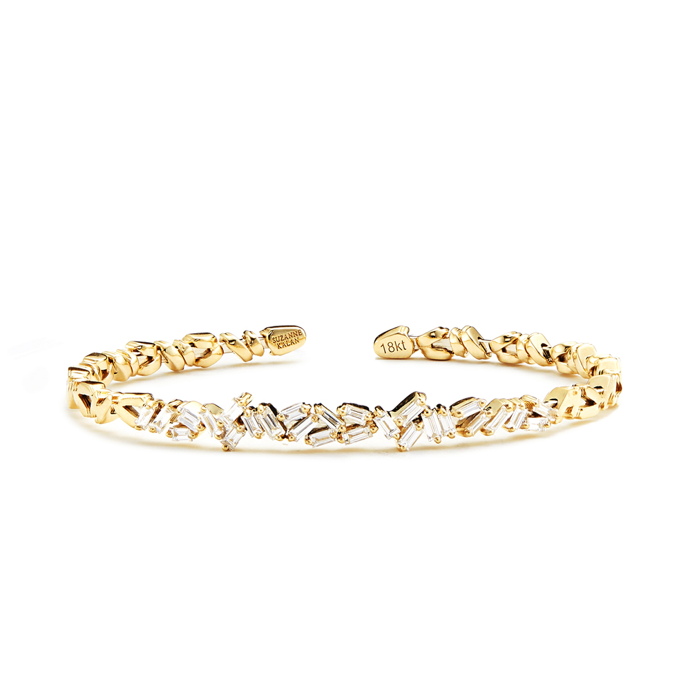 Suzanne Kalan Diamond Zigzag Firework Bangle Bracelet In Yellow Gold/White Diamonds