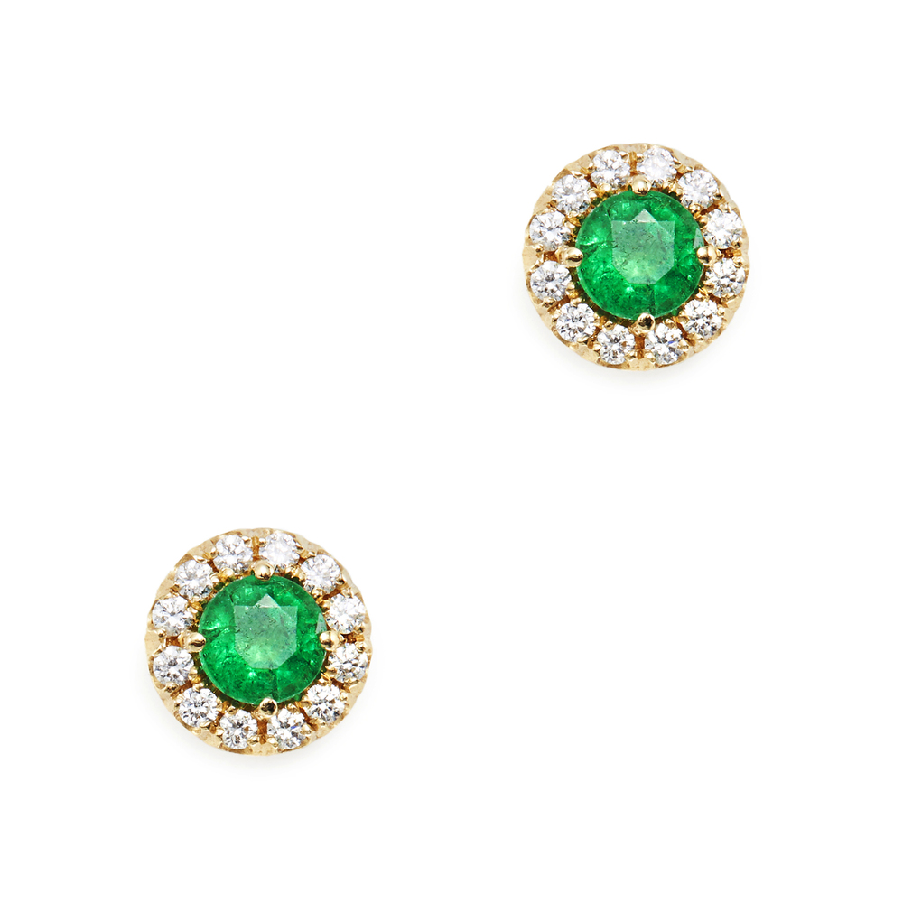 Suzanne Kalan Emerald Mini Circle Stud Earrings In Yellow Gold,diamond,emerald