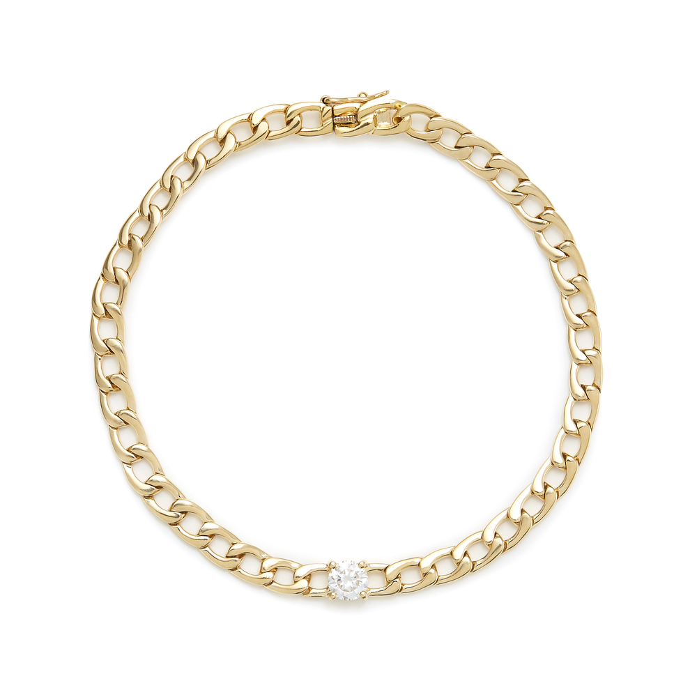 Anita Ko Plain Chain-link Bracelet In Yellow Gold,white Diamonds