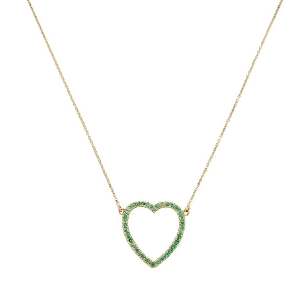 Jennifer Meyer Emerald Large Open Heart Necklace In Yellow Gold/Emerald