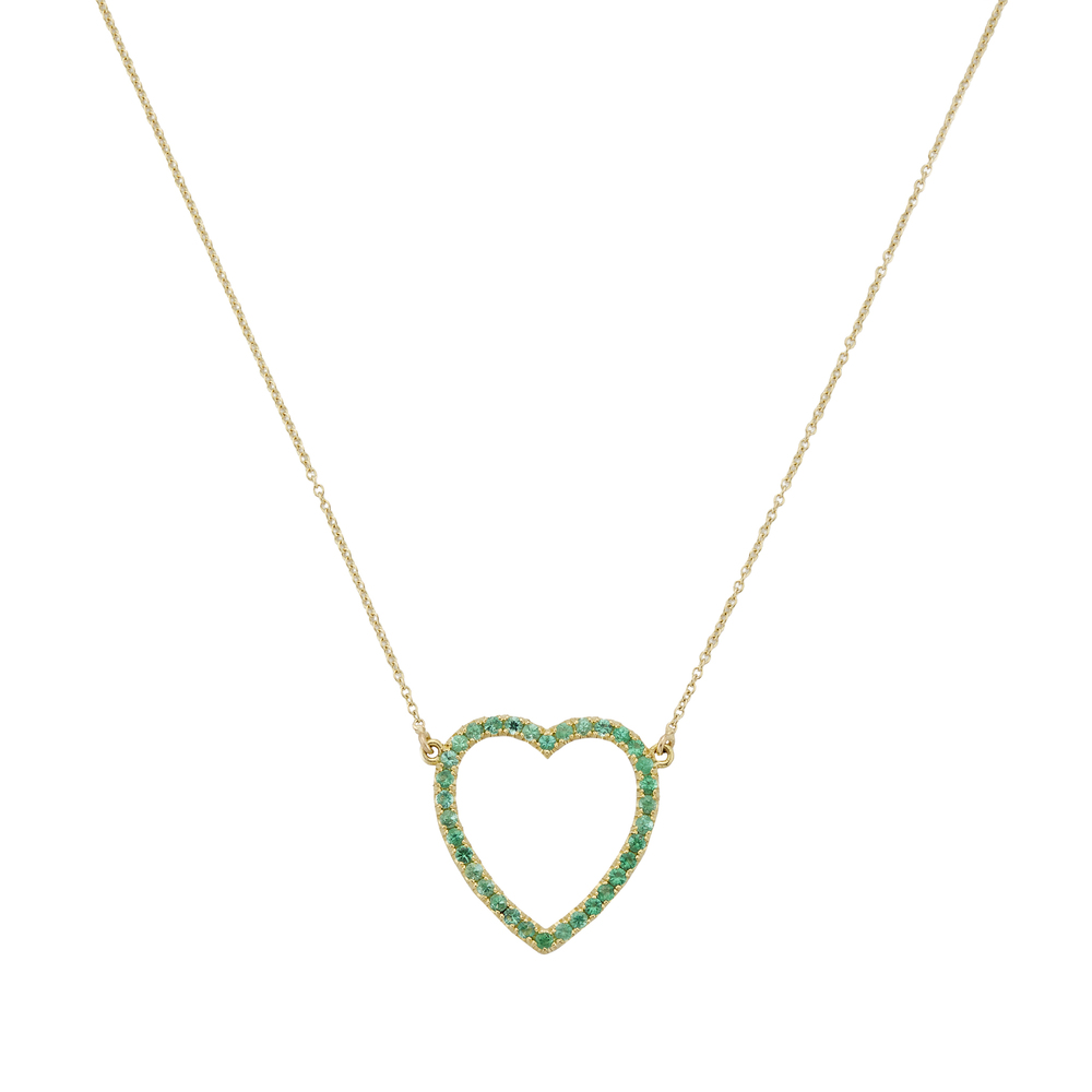Jennifer Meyer Emerald Large Open Heart Necklace In Yellow Gold,emerald