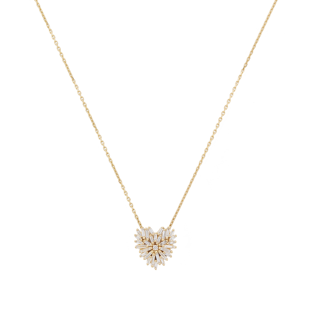 Suzanne Kalan Small Heart Necklace In Yellow Gold,white Diamonds