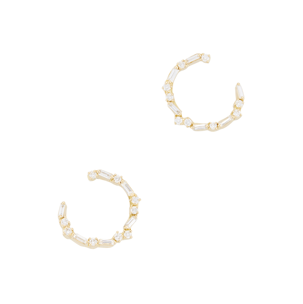 Suzanne Kalan Spiral Sideways Hoop Earring In Yellow Gold,white Diamonds