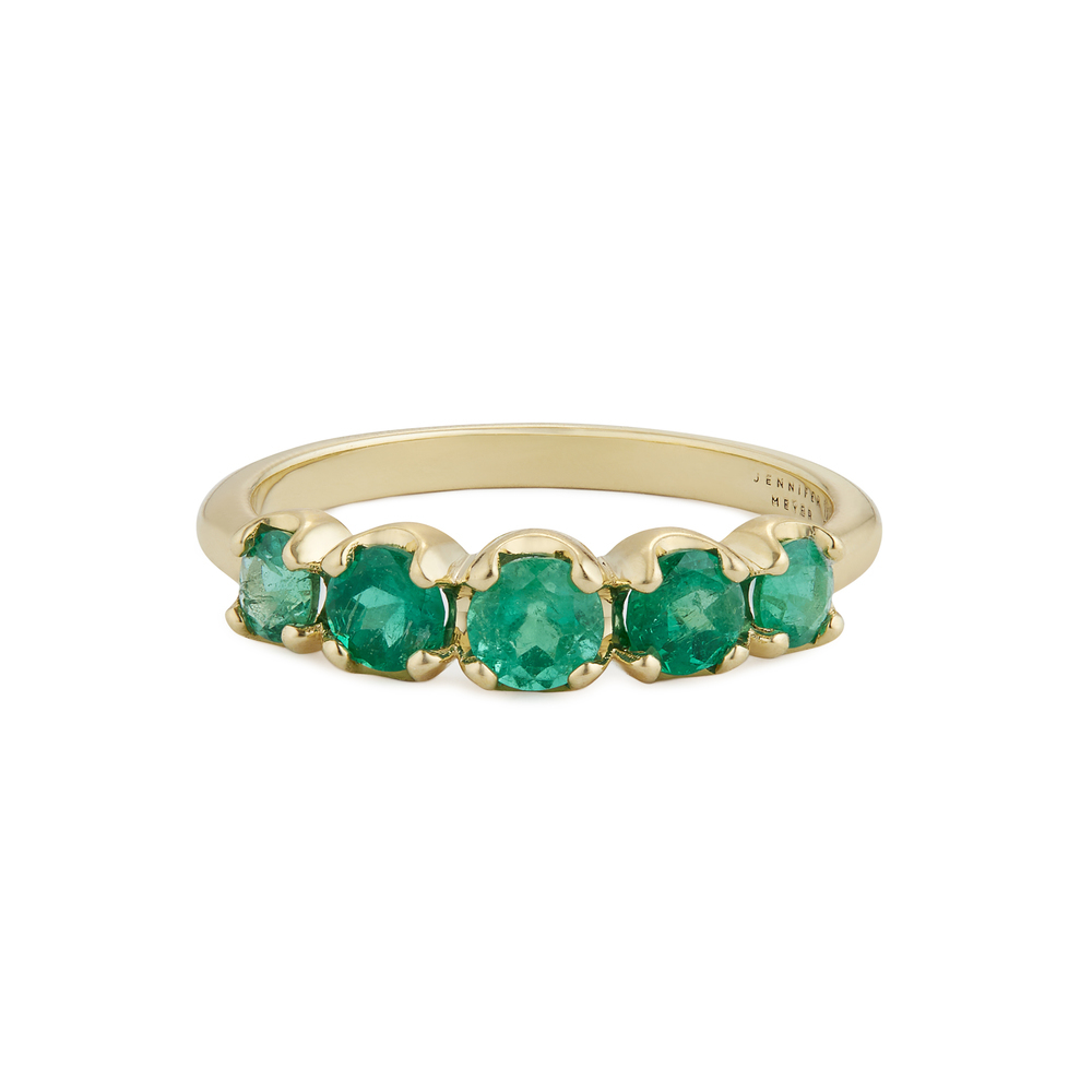 Jennifer Meyer Graduated Emerald Ring In Yellow Gold/Emerald, Size 6.5