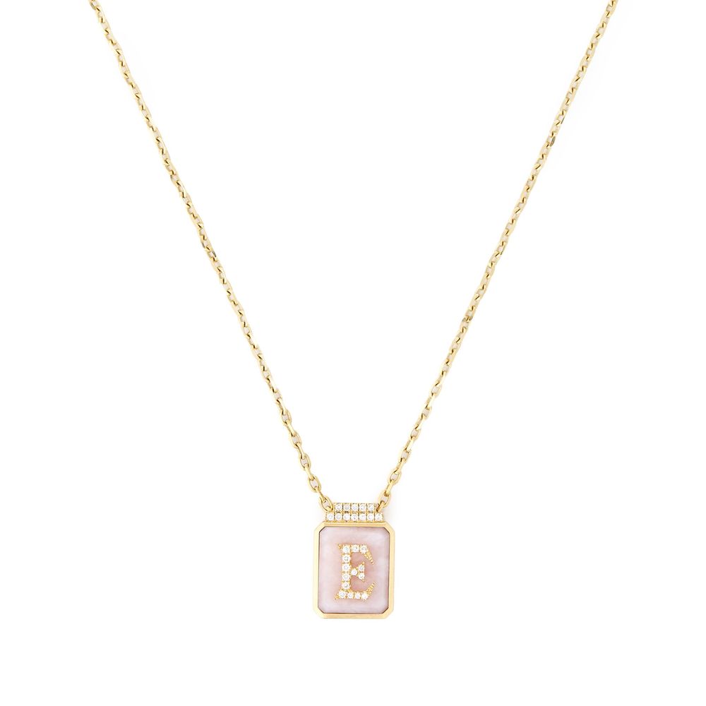 Sorellina Signet Pendant Necklace In Yellow Gold,pink Opal,white Diamond