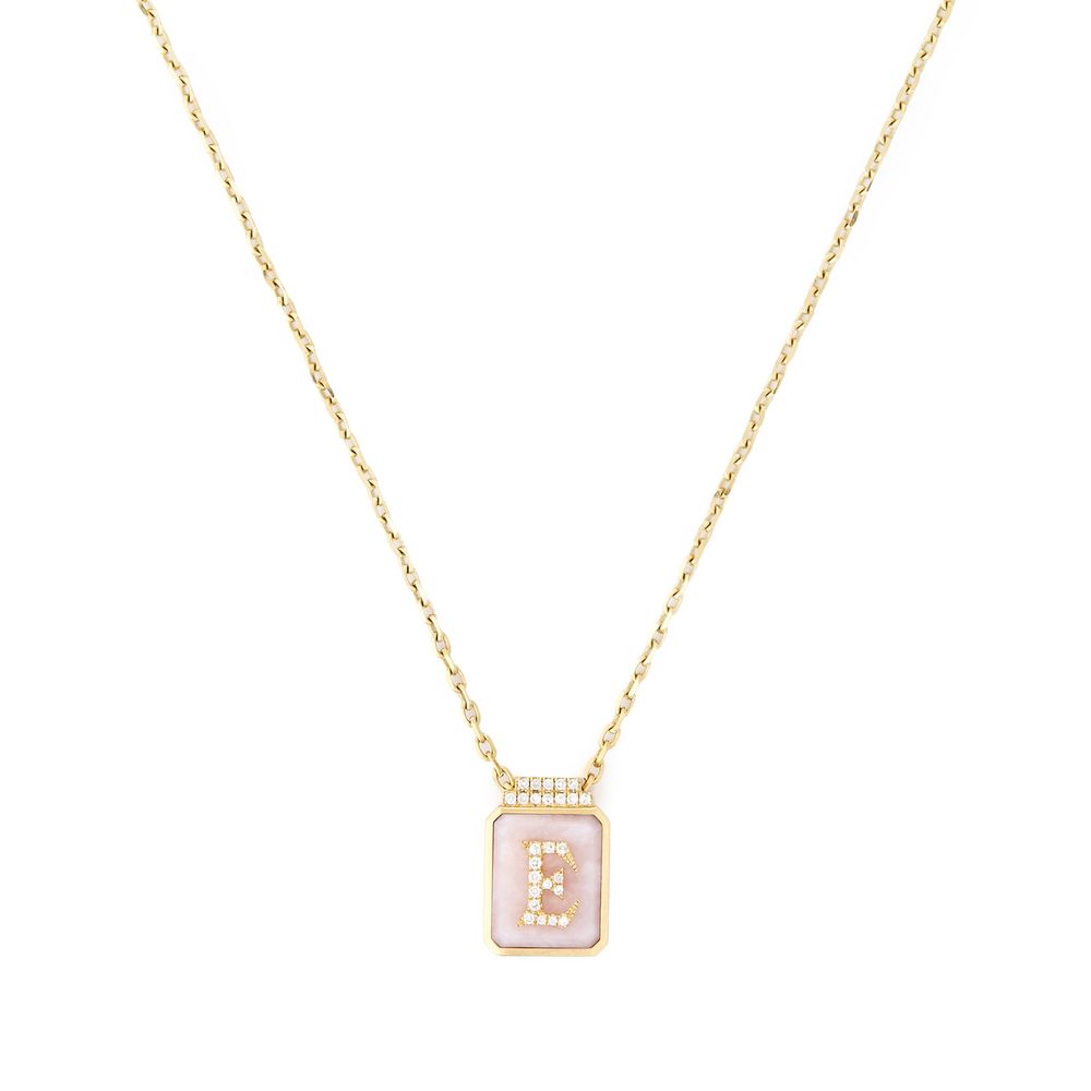 Sorellina Signet Pendant Necklace In Yellow Gold,pink Opal,white Diamond