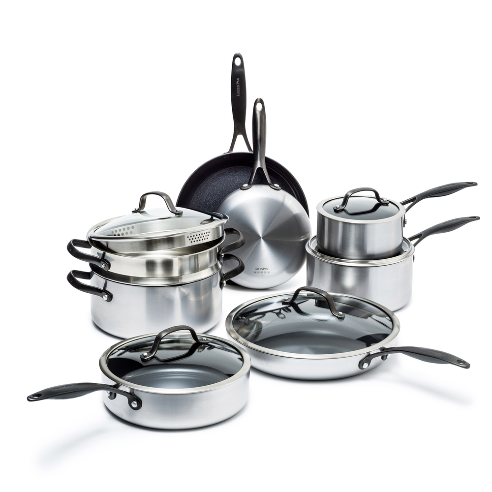 Greenpan Venice Pro Noir 13-piece Stainless Steel Ceramic Nonstick Frying Pan Set