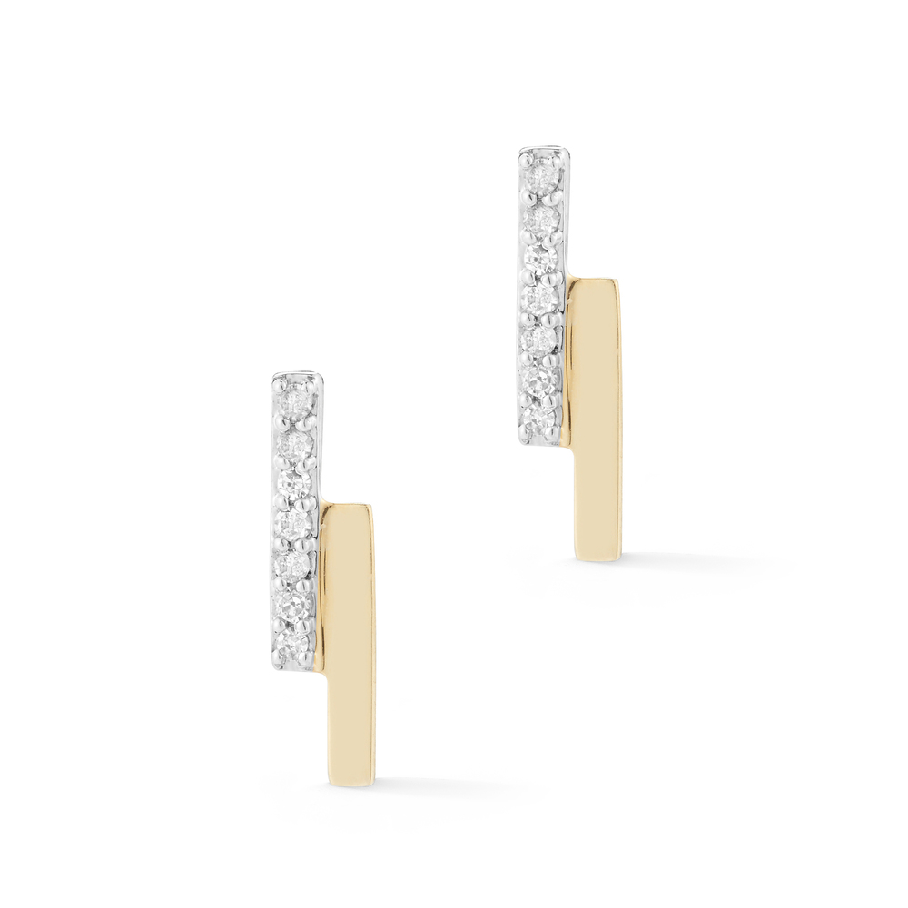 Mateo Mini Diamond Bar Bypass Stud Earrings In Yellow Gold/White Diamonds