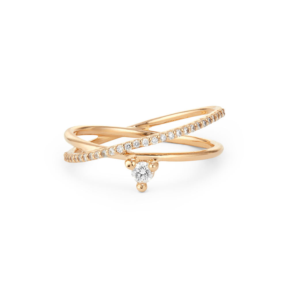 Sophie Ratner Pave Crossroads Ring In Yellow Gold/White Diamonds, Size 6