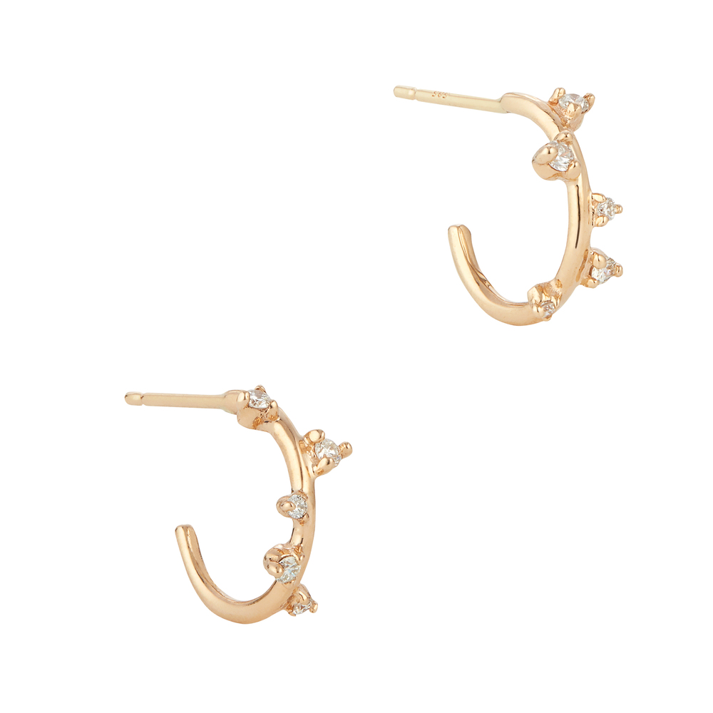 Sophie Ratner Mini Scatter Hoops Earring In Yellow Gold,white Diamonds