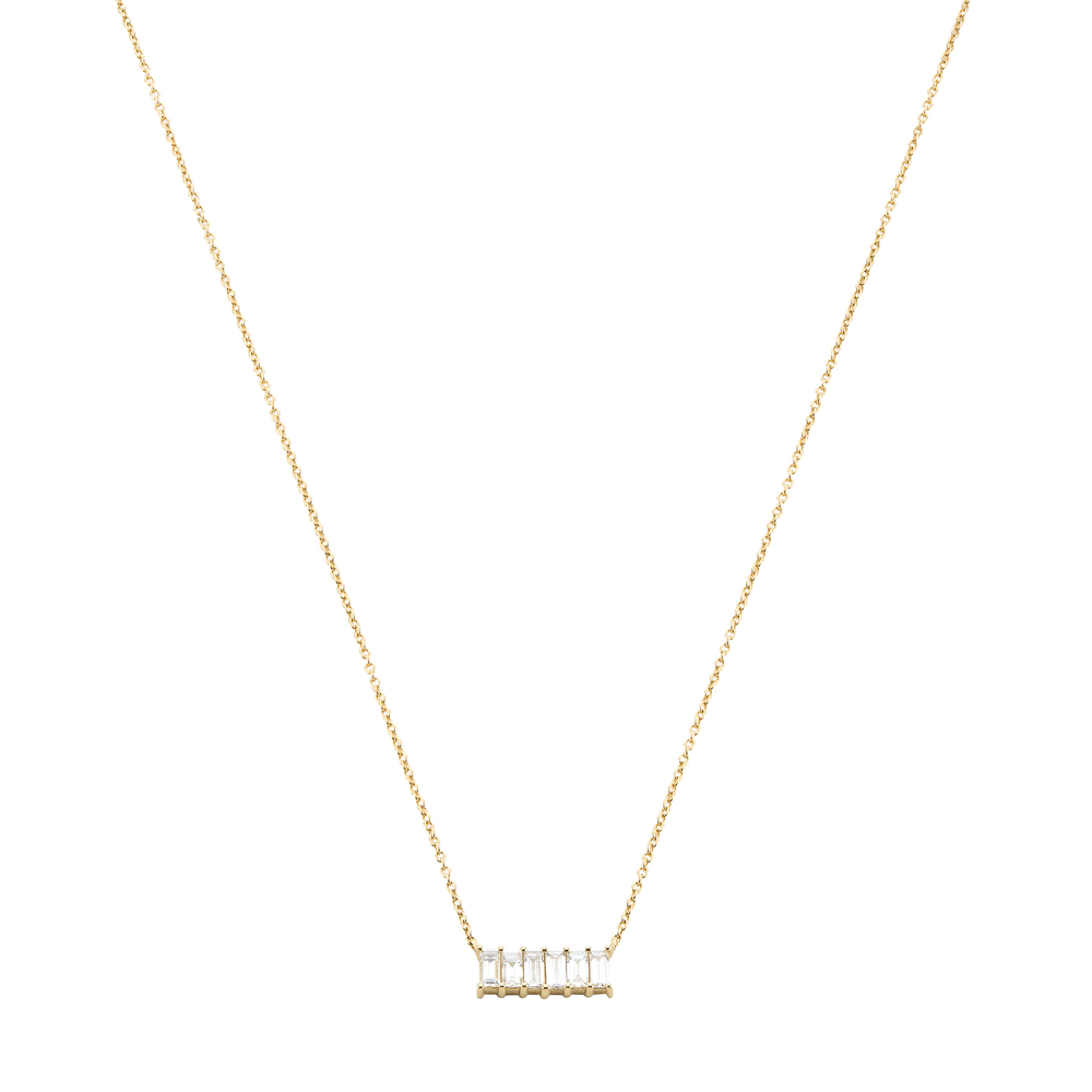 Eriness Diamond Baguette Staple Necklace In Yellow Gold,white Diamonds