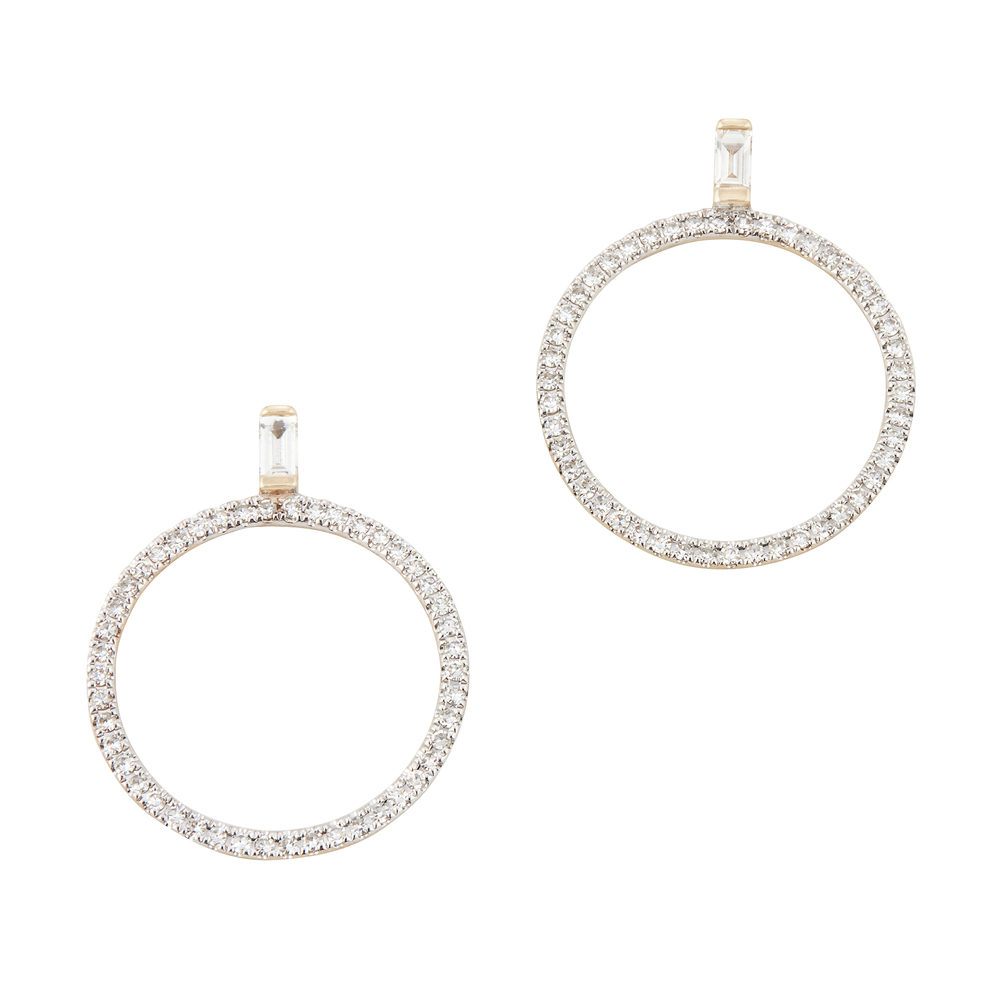 Eriness Diamond Baguette Loop Earrings In Yellow Gold/White Diamonds