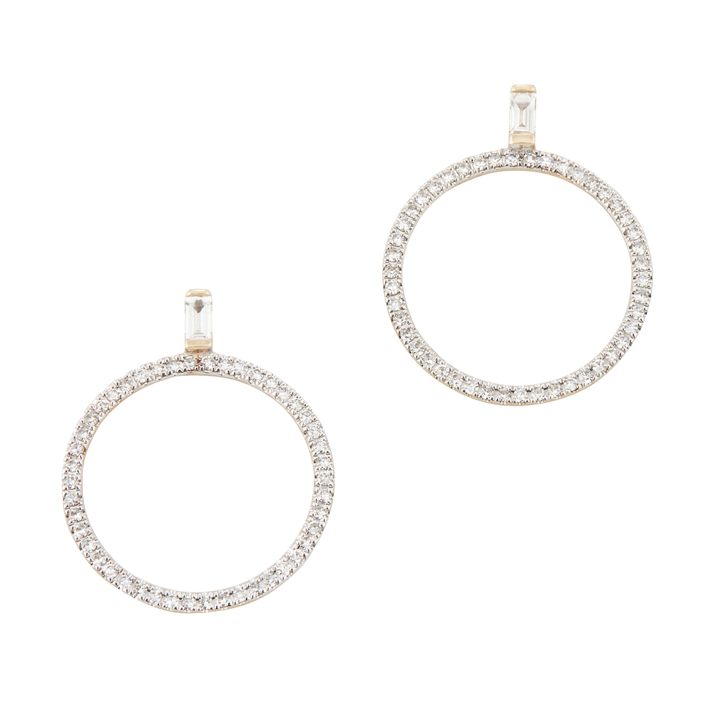 Eriness Diamond Baguette Loop Earrings In Yellow Gold,white Diamonds