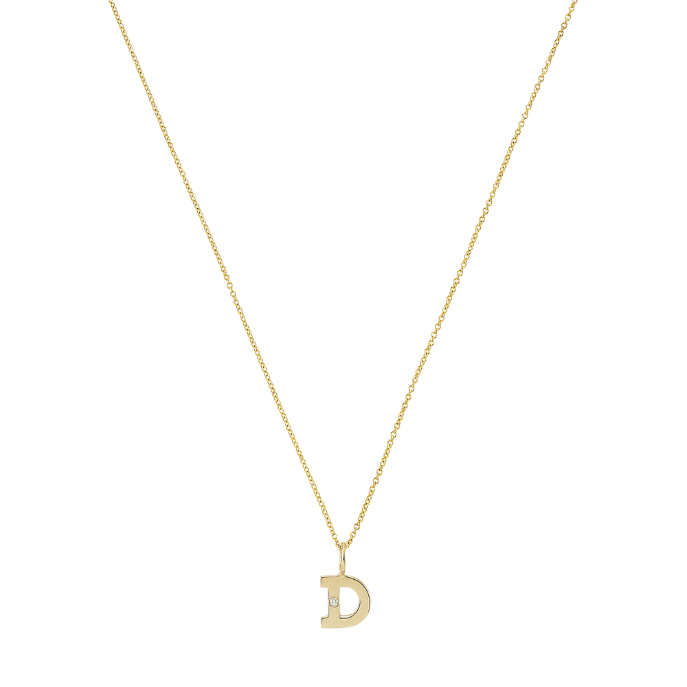 Sarah Chloe Shea Initial Necklace In Yellow Gold,white Diamond