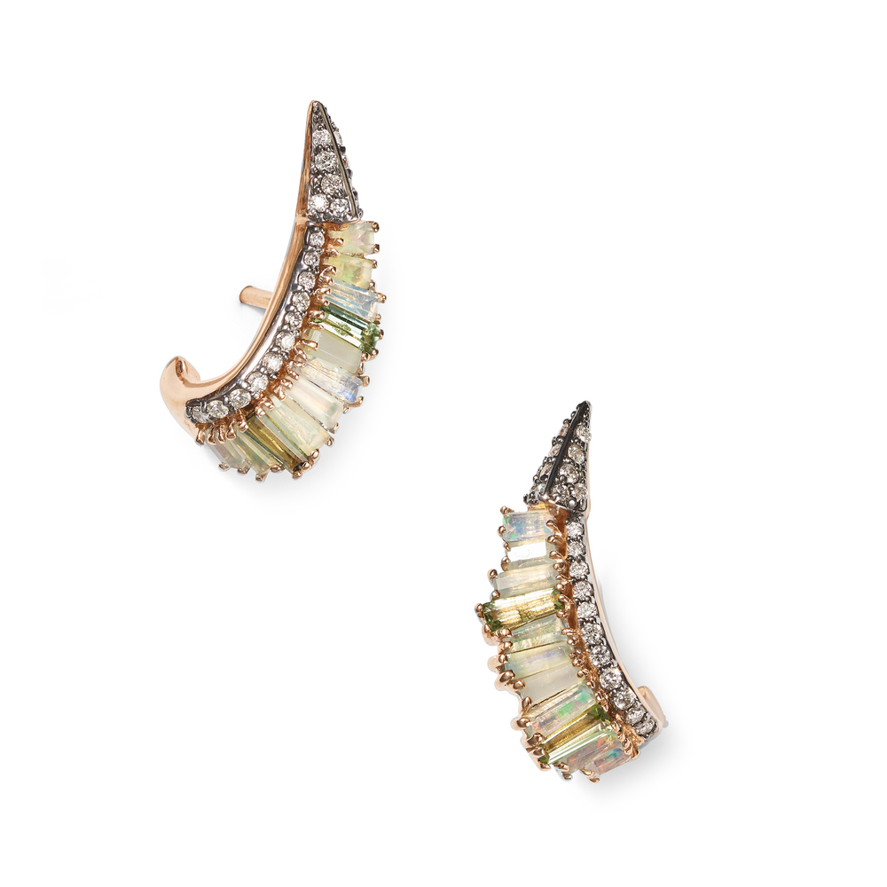 Nak Armstrong Earring Jackets With Ethiopian Opal And Recycled Rose Gold In Rose Gold,opal,tourmaline,white Diamond