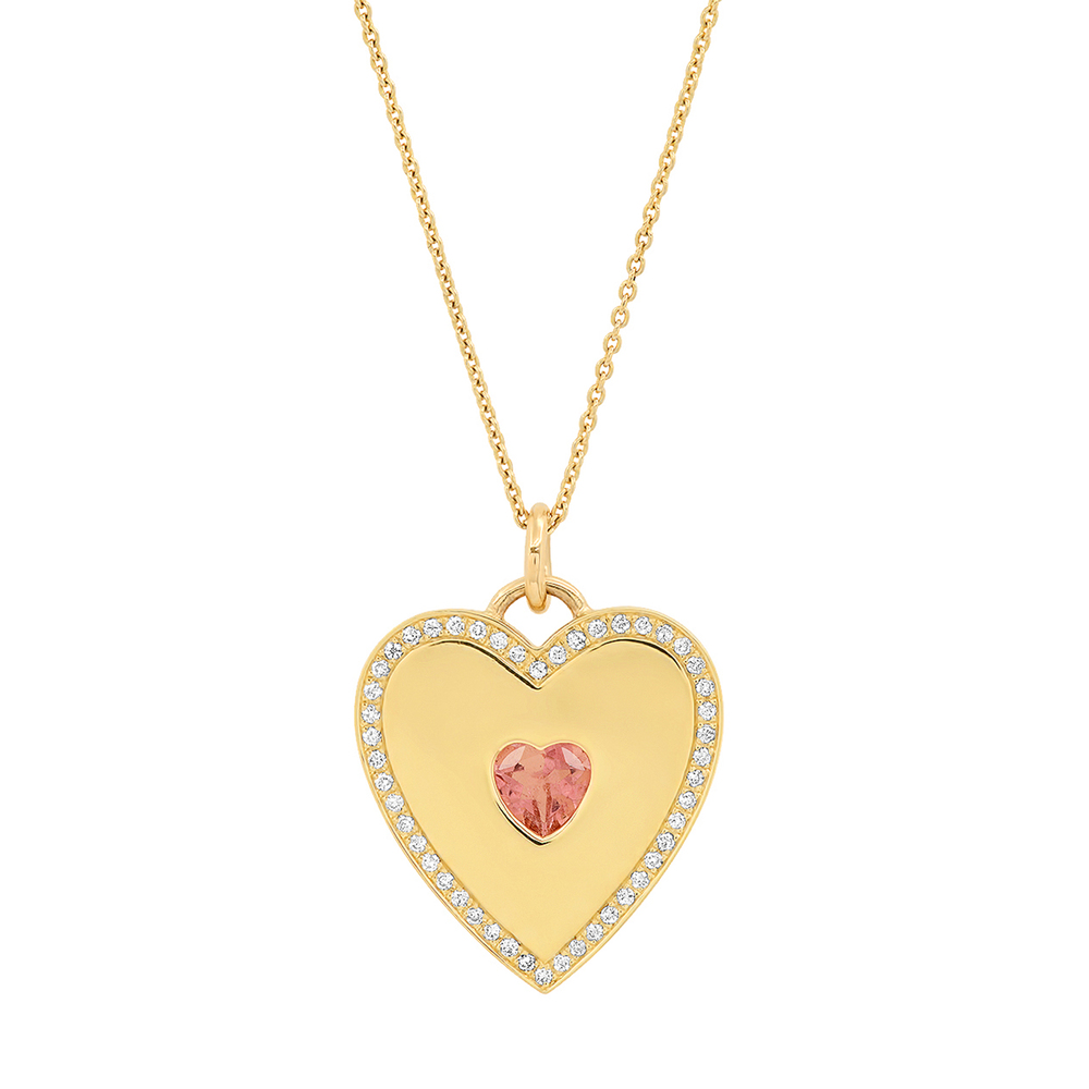 Jennifer Meyer Diamond-Studded Heart Pendant In Yellow Gold/White Diamonds/Pink Tourmaline
