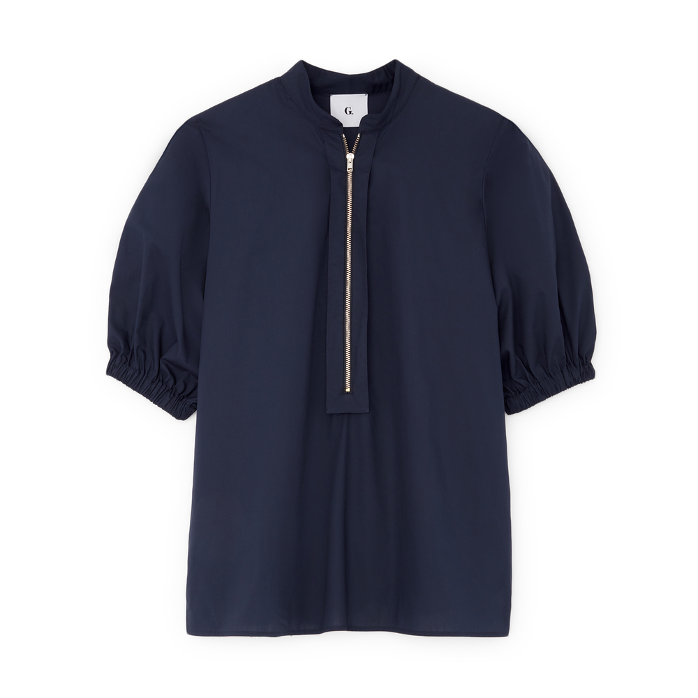 G. Label Anjelica Zip-Front Top In Navy, Size 10