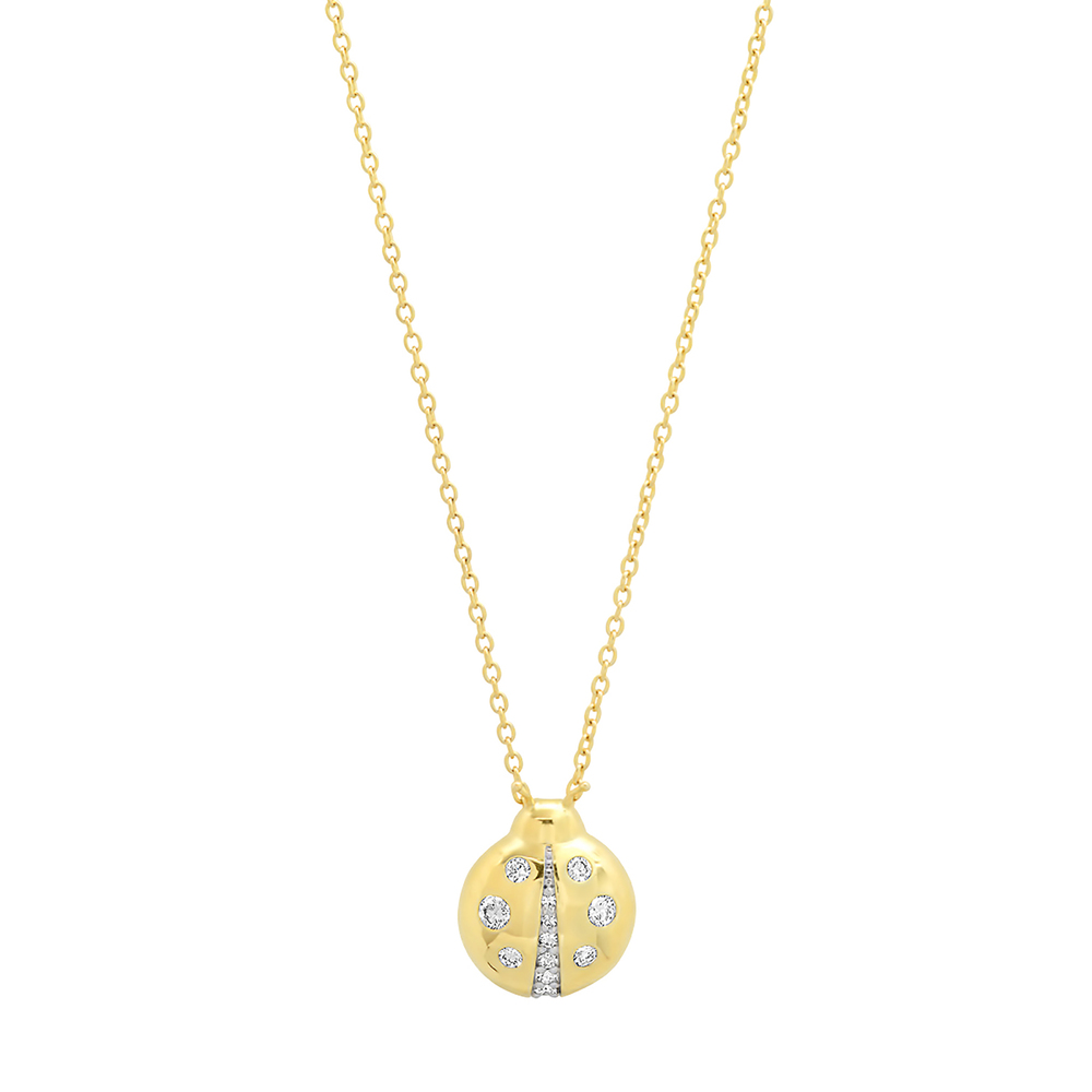 Eriness Diamond Baby Ladybug Necklace In Yellow Gold/White Diamond
