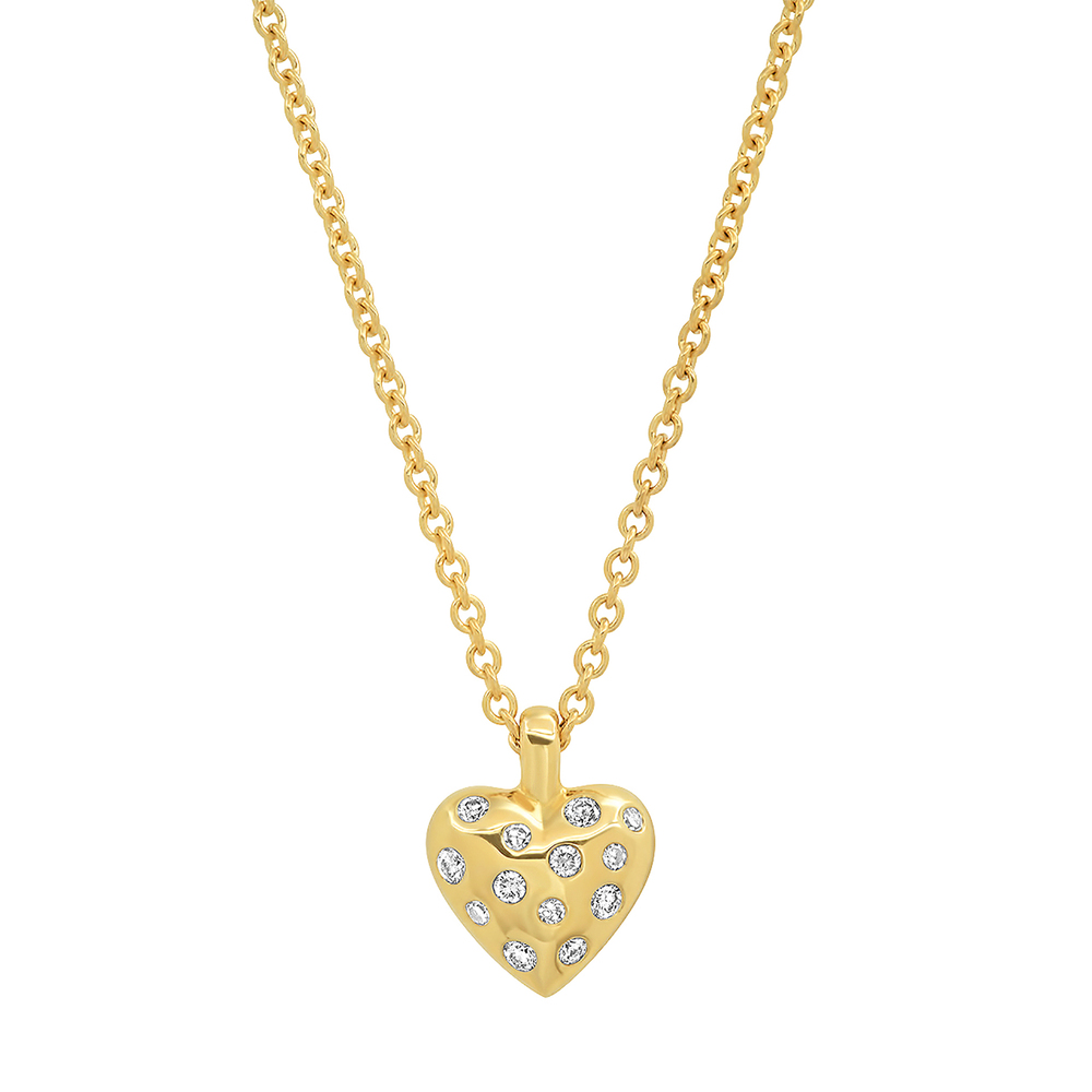 Eriness Reversible Puffy Heart Necklace In Yellow Gold/White Diamond