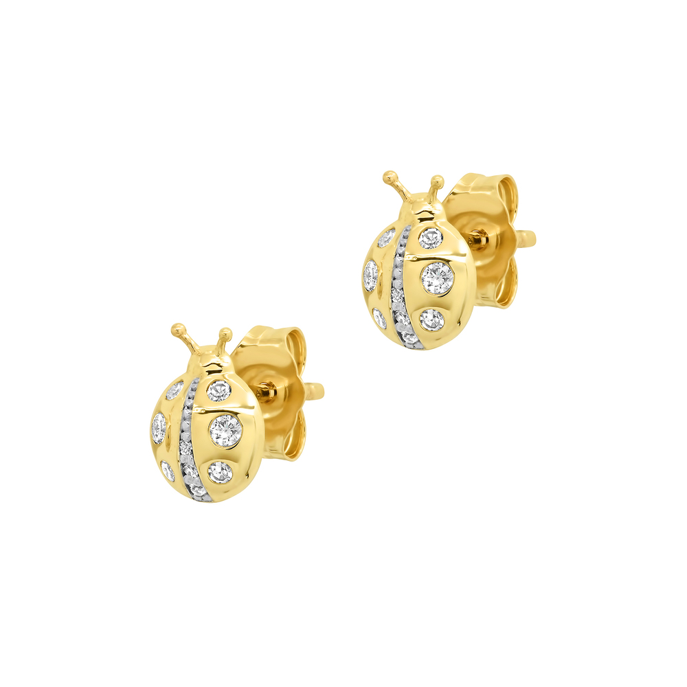 Eriness Diamond Ladybug Stud Earrings In Yellow Gold/White Diamond